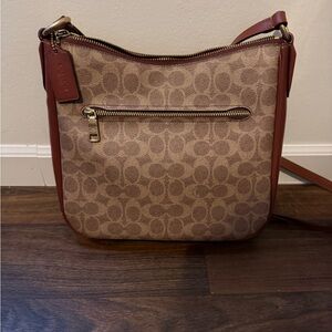 Coach 38579 Chaise Tan Signature Coated Canvas & Rust Leather Crossbody Bag